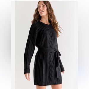 Francesca's Diane cable knit sweater Long Sleeve mini Dress tie waist relaxed M